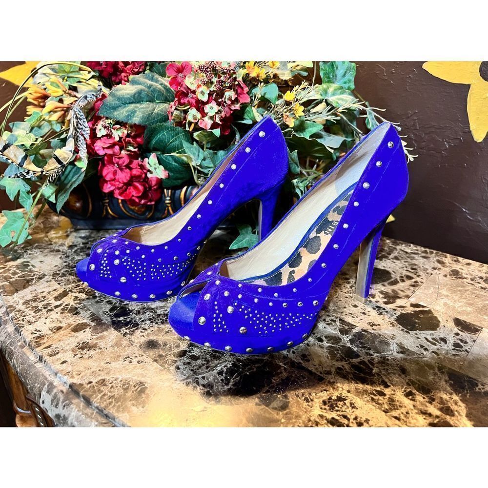 Gianni Bini Purple Suede Gold Studded Perp Toe Pumps Size 8